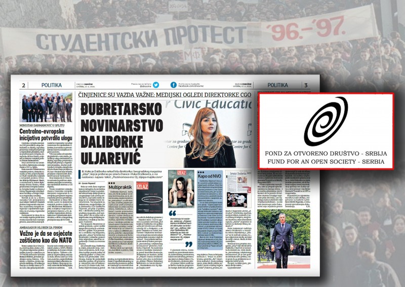 Dok su studenti Beogradskog univerziteta tri meseca protestovali kako bi se izborili za poštovanje izborne volje građana Srbije, portparolka protesta Daliborka Uljarević uspela je sebi da obezbedi prvi projekat koji je finansirao Fond za otvoreno društvo. Veze koje je stekla u tom periodu omogućile su Uljarevićevoj ulazak u svet međunarodnih donatora i stalni dotok novca u vidu godišnjih grantova koji su njenoj organizaciji od tada redovno odobravani